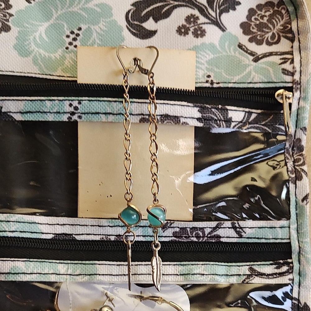 Silver Chain Drop Earrings with Turquoise Accent